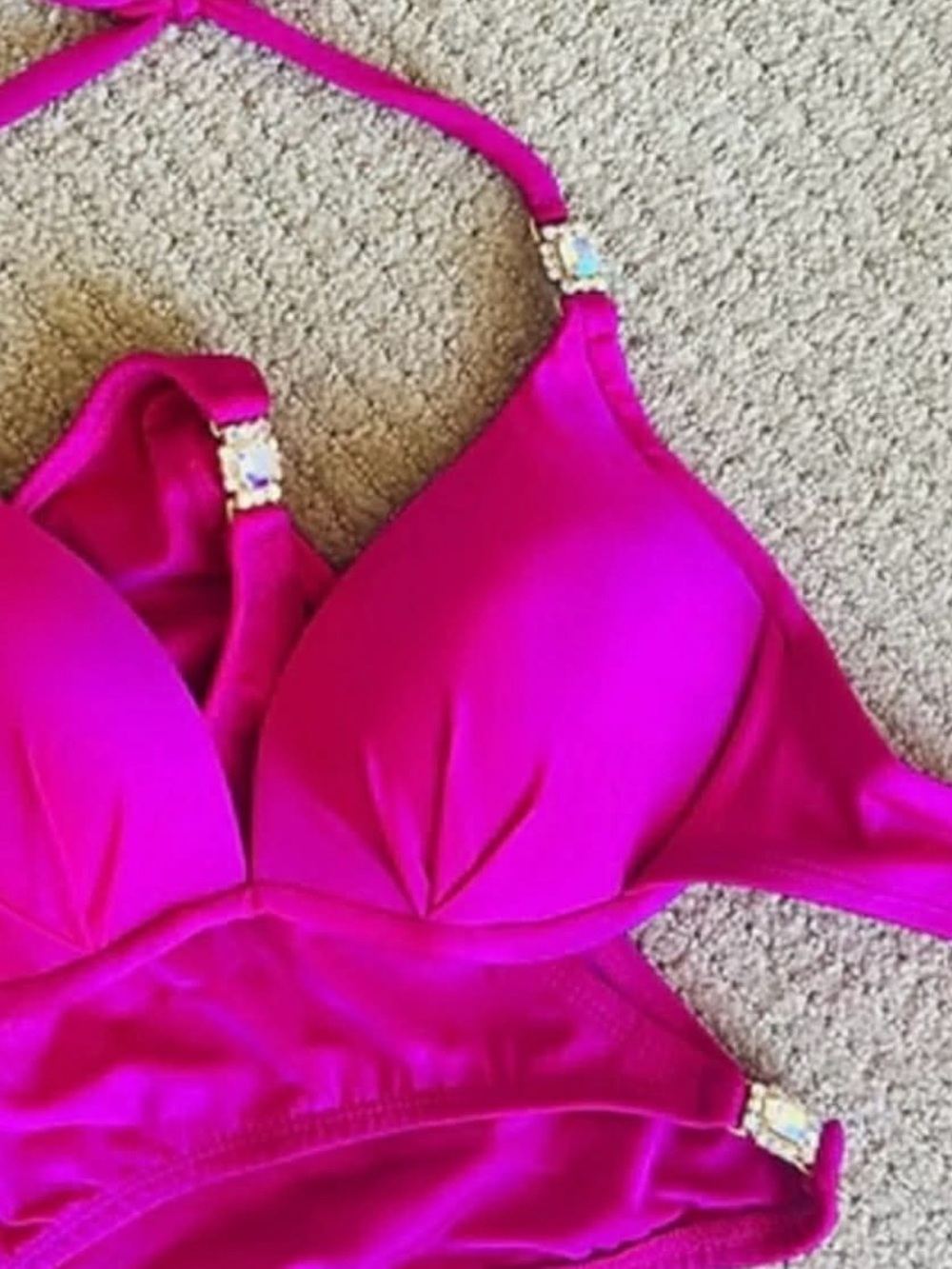 Hot Pink Bikini Top with Rhinestone Accents